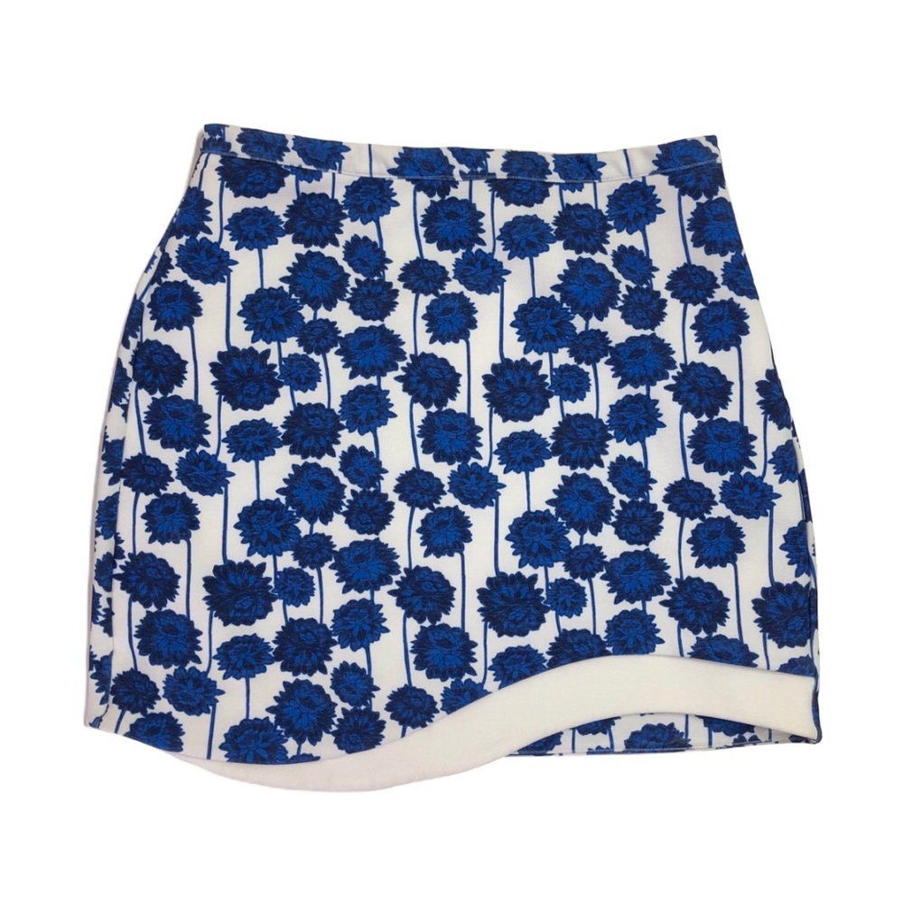 Topshop asymmetrical blue and white floral skirt